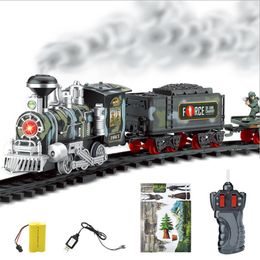 Classic Rc Train Set with Smoke Realistic Sounds Light Remote Control Railway Car Christmas Gift for Kids Toy