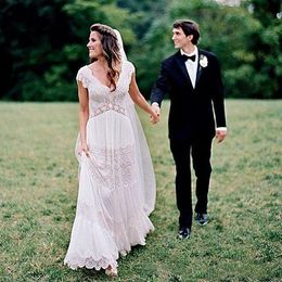 Graceful Lihi Hod Boho Lace Wedding Dresses Country Garden A Line Wedding Gown Bohemian Bridal Party Gown Backless Bridal Dress Customise
