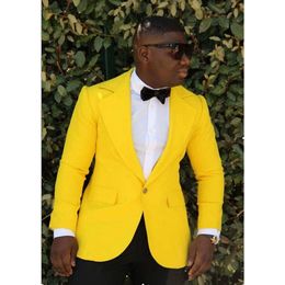 Fashion Men's Suit Plus Size Suit Yellow Notched Lapel One Button Tuxedo 2 Pieces (Jacket + Pants)