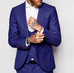 Custom Made Groomsmen Shawl Lapel Groom Tuxedos Royal Blue Men Suits Wedding/Prom/Dinner Best Man Blazer(Jacket+Pants+Tie+Vest) K836