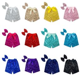 New Toddler baby sequins shorts for summer girls satin bowknot short pants kids boutique shorts childrens 12color choose T2I036