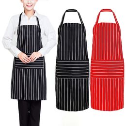 Plain Stripe Kitchen Apron with Front Pocket for Chefs Butchers Cooking Baking