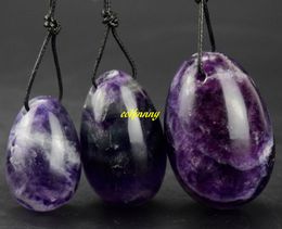 20sets/lot 3pcs Drilled Amethyst Crystal Yoni Egg Kegel Exercise Crystal Healing Reiki Chakra Jade Egg For Women Health Care