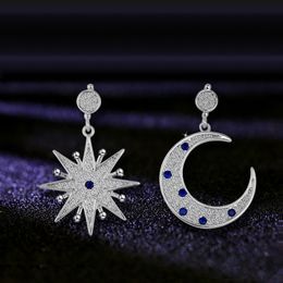 Vecalon Classic style Sun Moon Dangle earring 5A Zircon Cz White Gold Filled Anniversary wedding Drop Earring for women