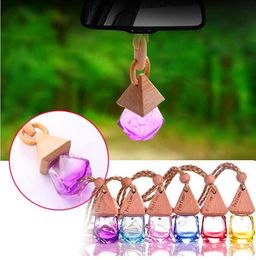 Colorful Car Empty Bottle Air Freshener Glass Perfume With Wooden Lid Aromatherapy Car Hanging Perfumes Printed Fragrance Diffuser Bottles New