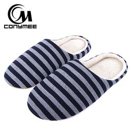 Men Casual Sneakers For Home Slippers Winter Striped Soft Floor Man Indoor Flats Shoes Warm Plush Cotton Slipper Terlik