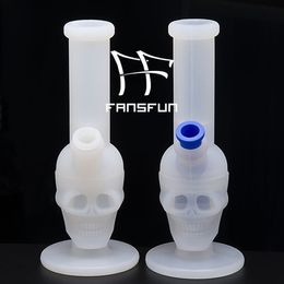 Transparent Skull Silicone Water Pipe With Silicone Down Stem 14mm Female Unbreakable Rubber Hookah Bong Smoking Pipes Free Shipping 491-2