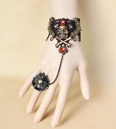 free new Goth hand dress Halloween vampire black lace pirate skull bracelet band ring elegant classic chic