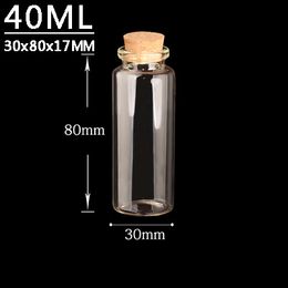 40ML 30X80X17MM Small Mini Clear Glass bottles Jars with Cork Stoppers/ Message Weddings Wish Jewelry Party Favors