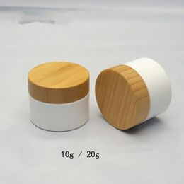10g 20g Natural Bamboo Wood Lid Cap Plastic Jar Cosmestic Cream Packaging Jar Wooden Cover PP Cream Bottle White Plastic F329