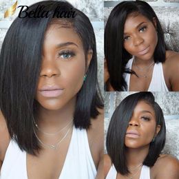 Glueless Straight Short Cut Brazilian Virgin Human Hair Lace Front Wig Transparent Full Lace Wig For Black Women Bob Style Wig Julienchina Bella Hair Goals 200%