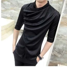 Summer Gothic Shirt Ruffle Designer Collar Shirt Black And White Korean Men Fashion Clothing Prom Party Club Even Shirts