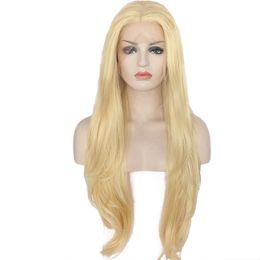 Hotselling midle part Blonde Synthetic Lace Front Wig Handmade Long Natural Wave High Temperature Heat Resistant Fibre Hair Wigs For Women