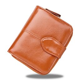 Fashion Women's Small Compact Bi-fold Leather Pocket Wallet Ladies Mini Card Case Coin Purse, Zipper Pocket Wallet