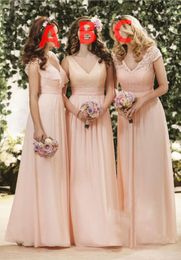 2019 Blush V-neck Bridesmaid Dresses Cheap Pleats Sash Draped Robes De Demoiselle D'honneur Chiffon Long Weding Guest Dress Custom Made