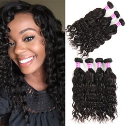 Unprocessez 8A Grade Brazilian Virgin Hair Vendor Silky Water Wave Human Hair Bundles Peruvian Malaysian Indian Virgin Hair Extensions Wefts