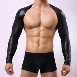 AIIOU Sexy Mens Faux Leather Hollow Arm Sleeves Sexy Gay Breathable Mesh Hole Men Nightwear Sex Products Men Singlet Underwear