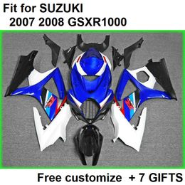Free custom fairing kit for Suzuki GSXR1000 07 08 white blue fairings set GSXR1000 2007 2008 CD12