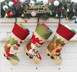 9 style Cartoon Santa Claus elk snowman chrsitmas tree ornaments for indoor or outdoor new style canvas gift bag kids christmas party bags
