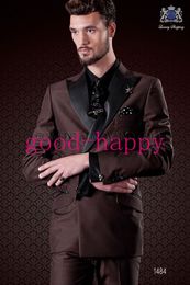 Collection - High Grade Brown 2 Piece Suit Men Wedding Tuxedos Fashion Groom Tuxedos Men Formal Activity Blazer(Jacket+Pants+Tie+Girdle)128