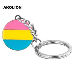 Gay Pride Pansexual Pride Round Key Chain Metal Key Ring Fashion Jewelry for Decorative