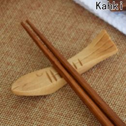 1pcs Fish Shaped Natural Wood Tableware Holder Chopstick Rest Spoon Fork Knife Wooden Holder Rack Kitchen Tools