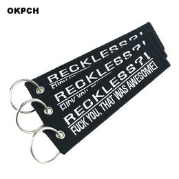 Awesome Key Tag Keychain Holder for Motorcycles Launch Key Chain White Letters Embroidery Key Ring