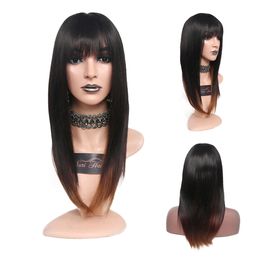 Long Straight Wig Ombre natural Colour Hair for Woman Dark Roots Wigs Natural Looking Synthetic Fibre Wig