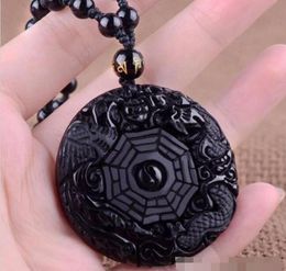 Wholesale - Natural Obsidian Black Jade Pendant Chinese Dragon phoenix Eight Diagrams A43