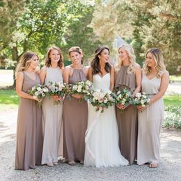 Cheap Country Grey Style Bridesmaid Dresses Chiffon Halter Neck Wedding Maid Of Honour Dress Robes Demoiselle D'honneur Robes De F