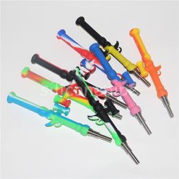 FDA bazooka gun silicone nectar Unbreakable Hookahs Silicon Dab Oil Rig Concentrate Smoking Pipe bong with 10mm Titanium Nails