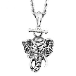 Punk Hiphop Accessories Elephant Pendant Necklace Men/Women Jewellery Charm Pendant 60cm Rope Chain Stainless Steel Silver Animal Jewellery