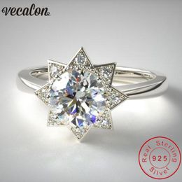 Vecalon Fine Jewelry Star Sun shape 100% Soild 925 Sterling Silver ring 5A Zircon Cz Engagement wedding Band rings for women men