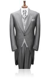 Wholesale -- Custom Design Peaked Lapel Charcoal Tailcoat Men Party Groomsmen Suits in Wedding Tuxedos(Jacket+Pants+Tie+Vest) NO;294