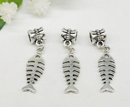 Wholesale - MIC IN STOCK 100 Pcs/lot alloy Fish Beads Charms pendant Dangle Beads Charms Fit European Bracelet 37x9mm