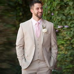 2018 Beige Men Suits For Wedding Suits Bridegroom Groomsmen Groom Casual Tailored Tuxedos Slim Fit Custom Made Blazer Best Man Prom 3 Pieces