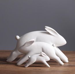 ceramic white rabbit statue home decor crafts room decoration ornament porcelain animal figurines Children's room decorations