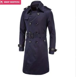 Trench Coat Men X-long British Slim Fit Pea Coats Double Breasted Mens Overcoat Trenchs Brand Clothing Male Coat