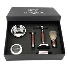 -Venta al por mayor Men Luxury Shaving Gift Set Kit Double Edge Safety Razor Badger Hair Shaving Brush Holder Stand + Mug Bowl + Shave Barba Jabón