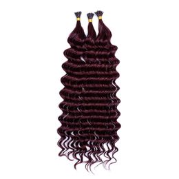 ELIBESS HAIR - 99J# Colour Deep Wave Hair 100s/lot I-Tip Non Remy Human Hair Extension 1.0g/Strand