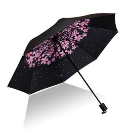2018 Creative female sun umbrella small black umbrellas Customised logo three folding sun umbrella folding umbrella A228