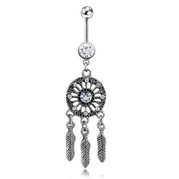 Dream catcher navel ring leaves feather navel ring Button Ring Body Piecing for Sexy Women