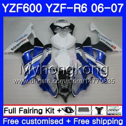 Body+Tank glossy blue For YAMAHA white YZF R 6 YZF 600 YZF-R6 2006 2007 Frame 233HM.43 YZF-600 YZF600 YZFR6 06 07 YZF R6 06 07 Fairings Kit