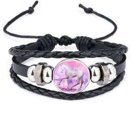 Update Glass Cabochon Leather Multilayer Wrap Bracelet Bangle Cuff Fashion Jewellery Women Bracelets Bangle