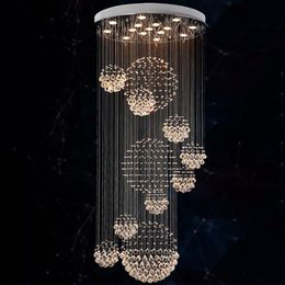 Lampadario di cristallo moderno a LED Illuminazione Goccia di pioggia Lampadario per scale di grandi dimensioni con lampada da soffitto a sfera di 11 cristalli 13 Lampadina GU10