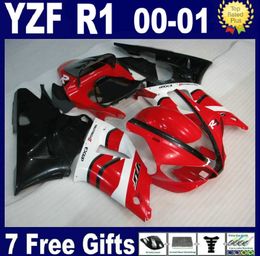 Free custom fairing kit for Yamaha YZF R1 2000 2001 black white red fairings set YZFR1 00 01 ER40