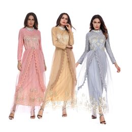 -Alta Qualidade Mulheres Muçulmanas Manga Longa Vestido de Casamento Hijab Oriente Médio Árabe Moda Islâmica Embroideried Roupão de Roupas Para As Mulheres