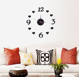 Mini 3D DIY Acrylic Wall Clock Wall Sticker Design Home Office Room Decor Simple Heart Type,Silent Creative Personality(Black)