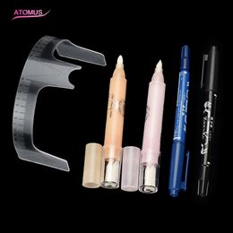 2 Styles Professional Tattoo Eyebrow Preparation Kit Fixed Position Auxiliary Set Tattoo Stencil Ruler Skin Marker Pen Remover For Starter