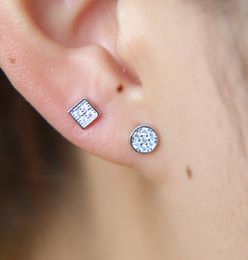 delicate minimal 925 sterling silver earring stud for girl micro pave cz tiny 4-5mm geometric round square multi piercing earrings